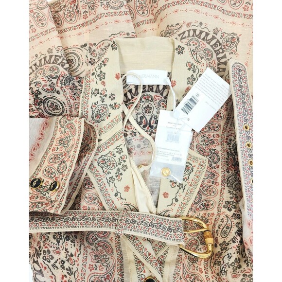 $1600 Zimmermann Womens Matchmaker Mini Shirt Dress Cream Bandana Size 3 / US 10 - Picture 5 of 6